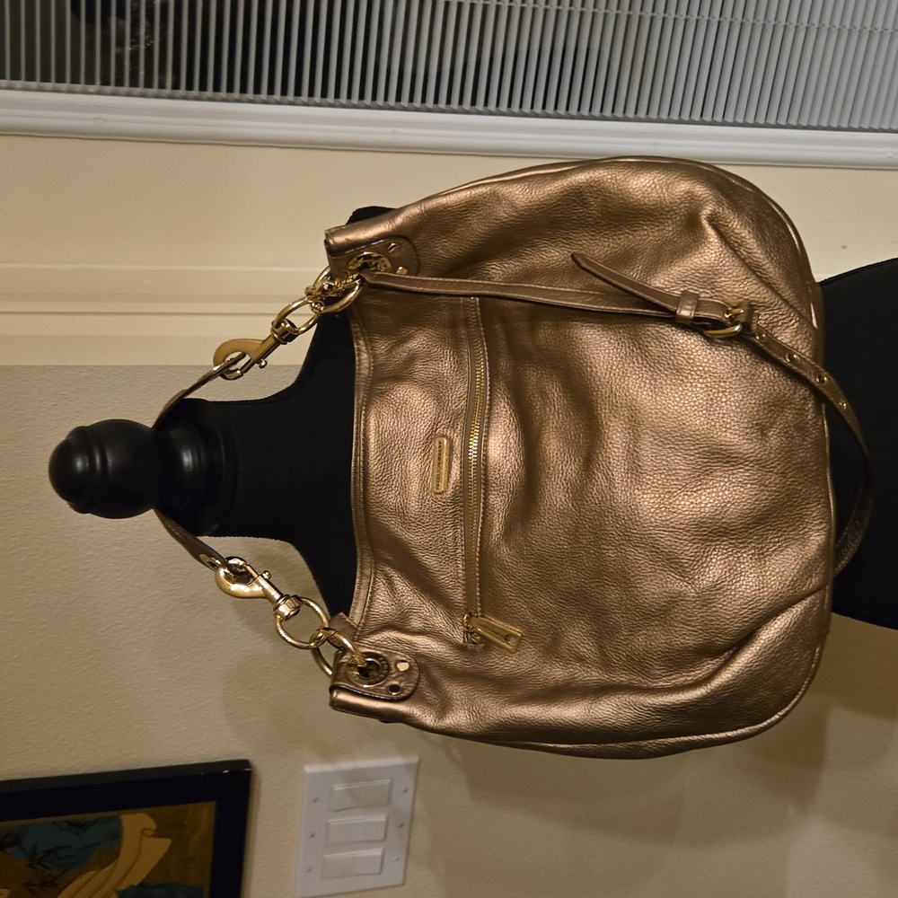 REBECCA MINKOFF Bronze Leather Studded Hobo Handbag Shoulderbag Detachabl Straps - Picture 7 of 16